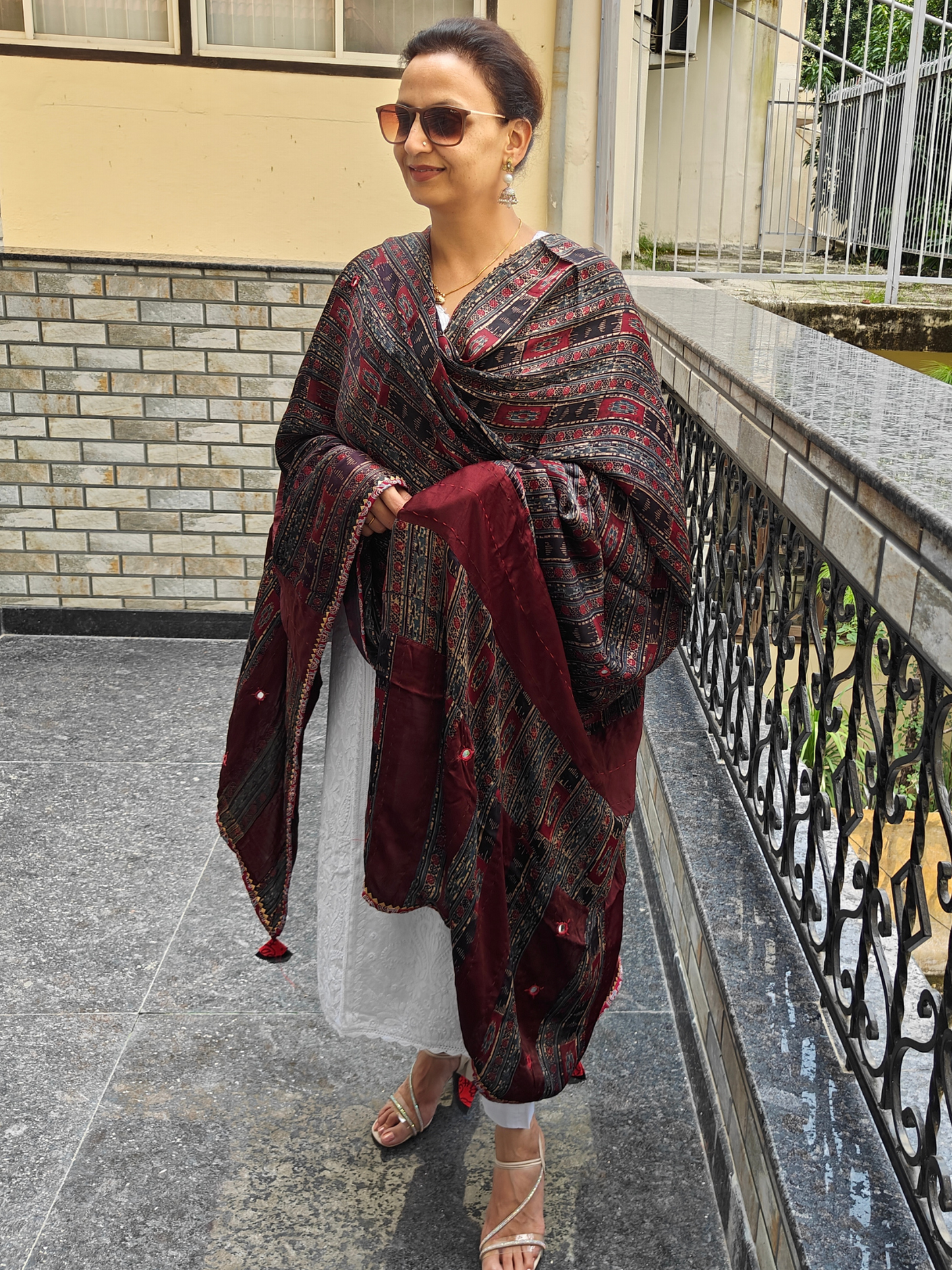 Ajrakh Patch Work Dupatta