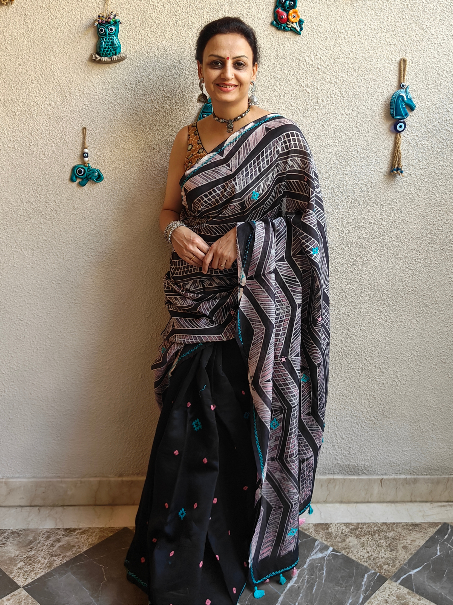 Black Shibori Bandini Handcrafted Saree