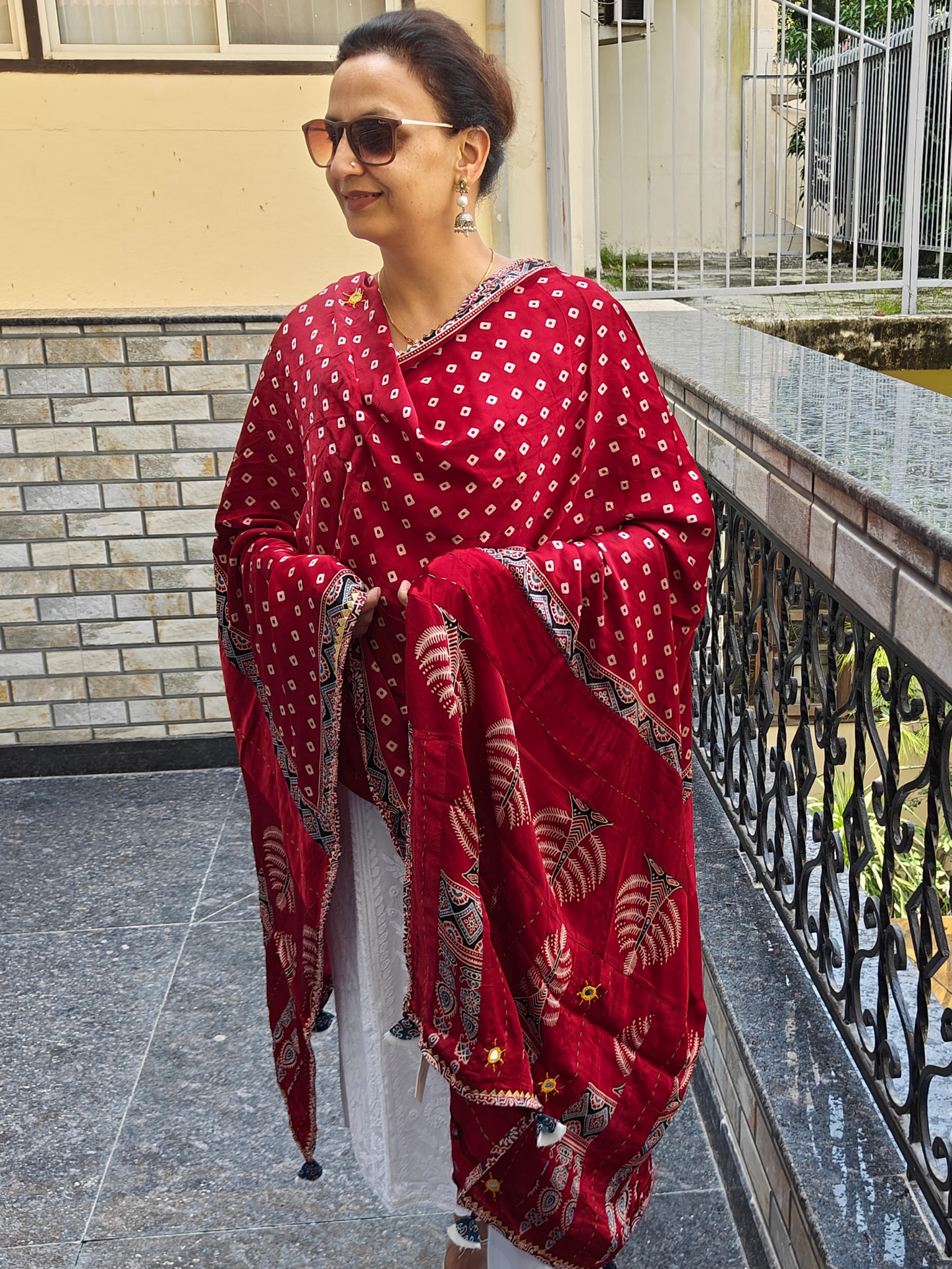 Ajrakh Patch Work Dupatta