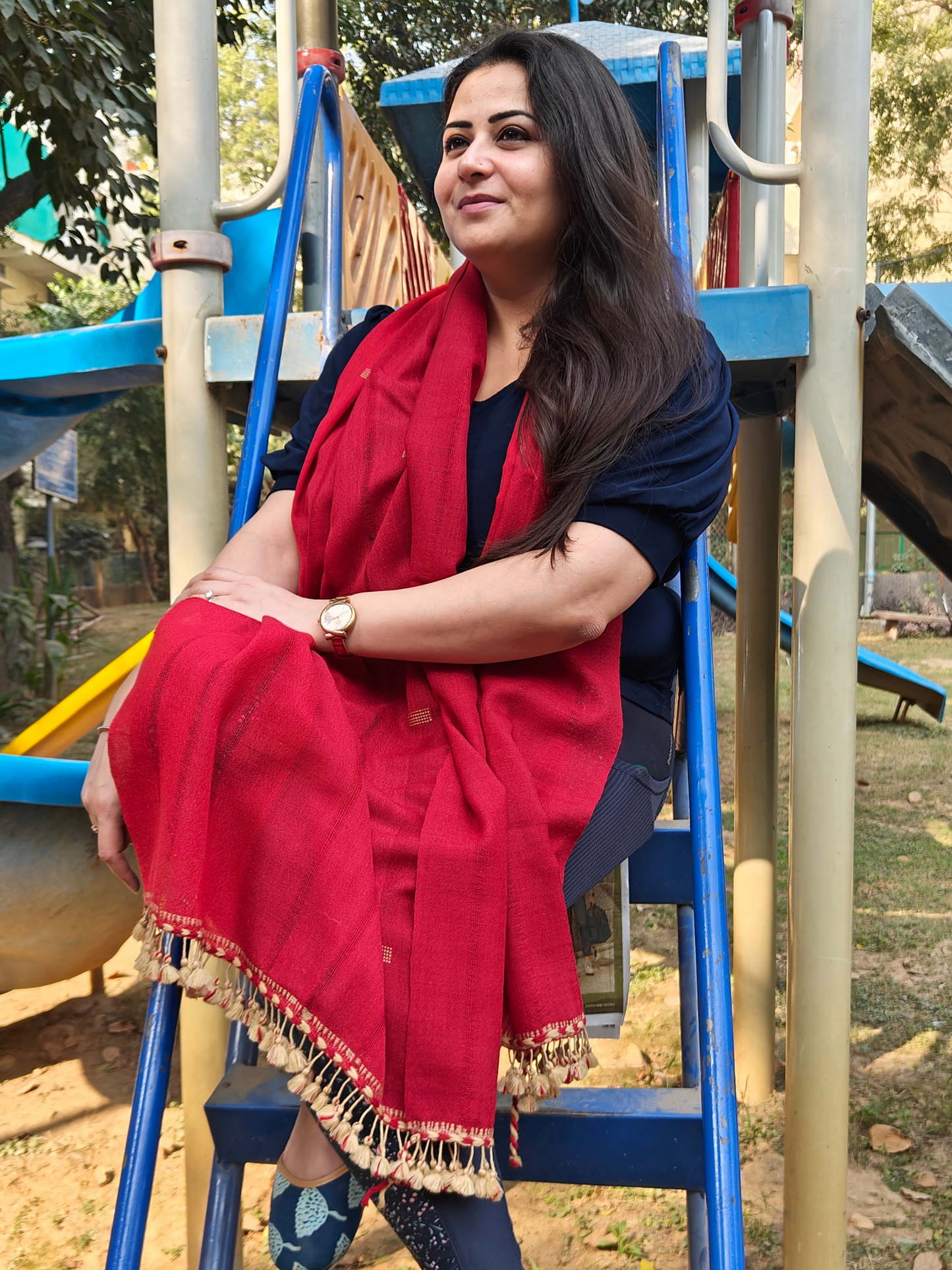 Red Solid Handwoven Wollen Stole
