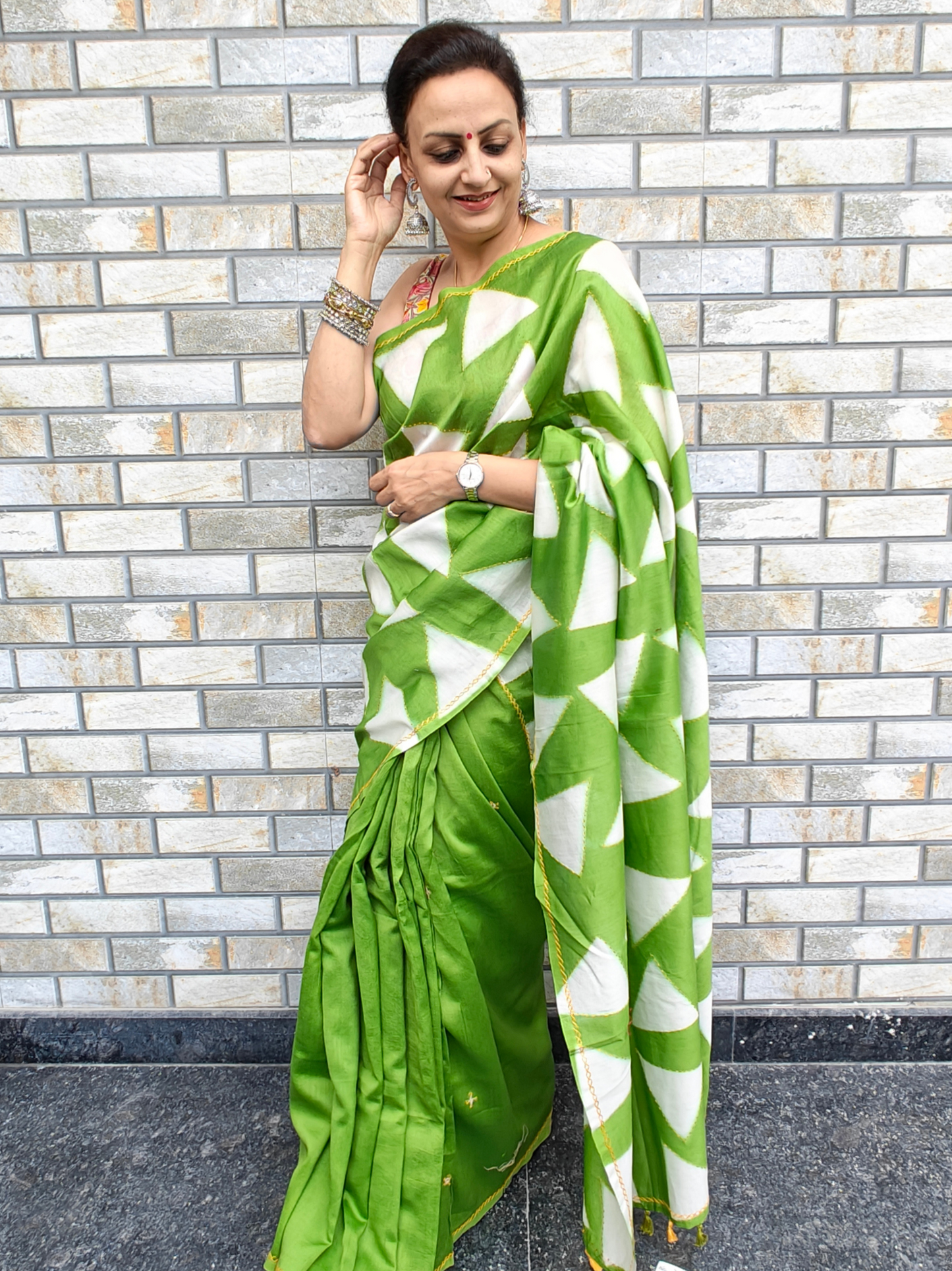 Green Shibori Clamp Dyed Handcrafted Saree