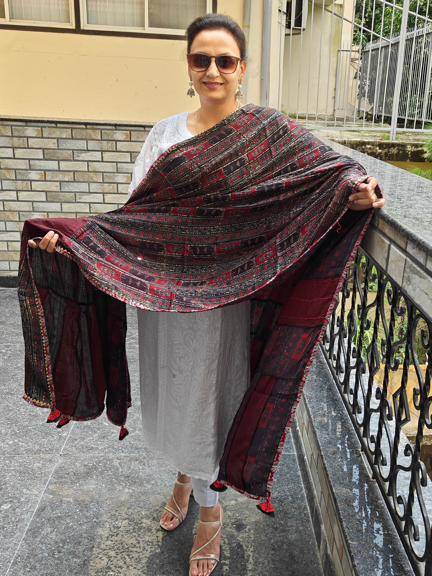 Ajrakh Patch Work Dupatta