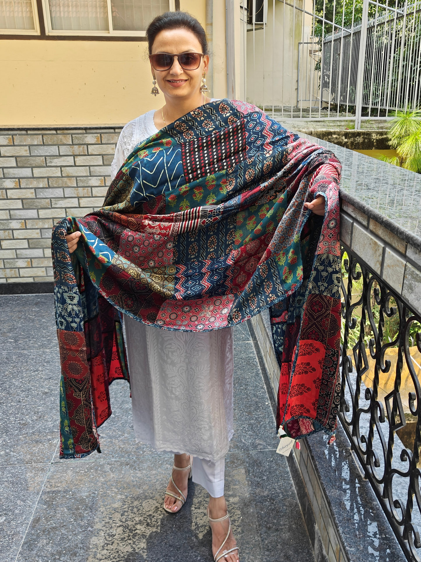 Ajrakh Patch Work Dupatta