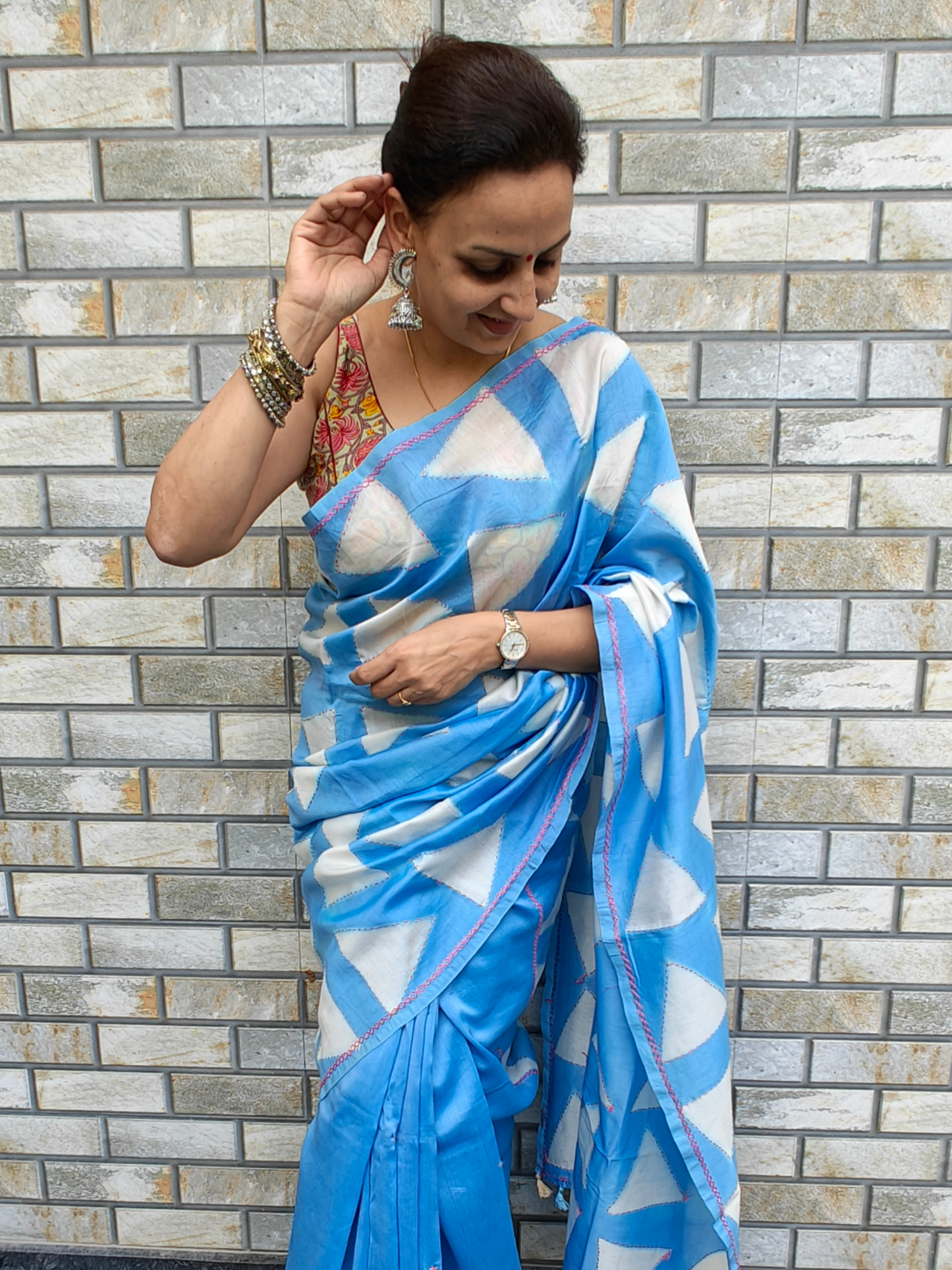 Pastel Blue Shibori Clamp Dyed Handcrafted Saree