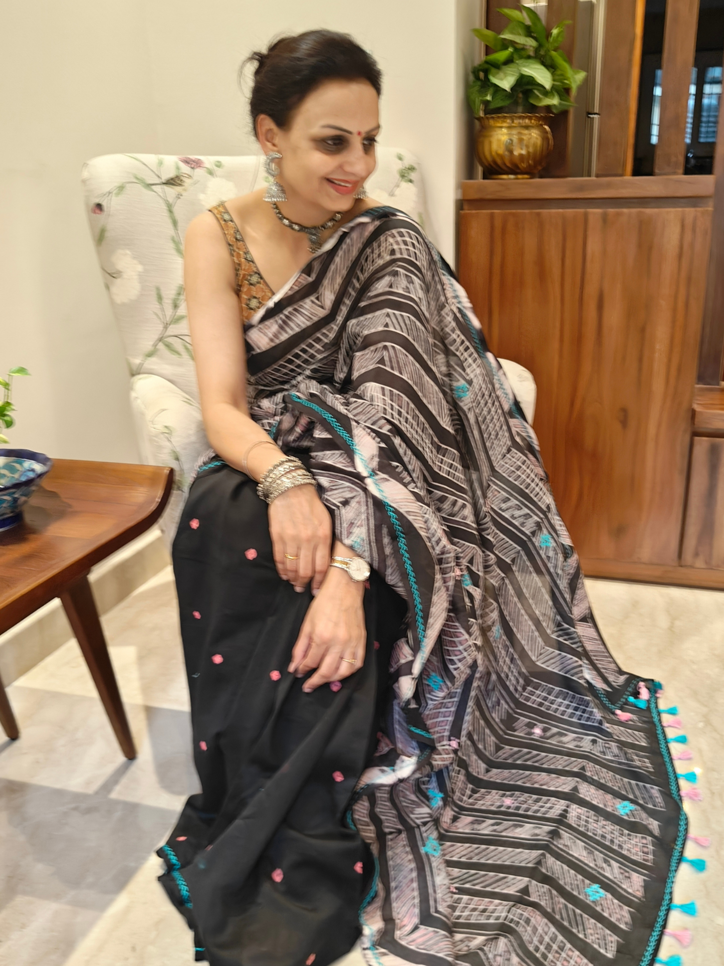 Black Shibori Bandini Handcrafted Saree