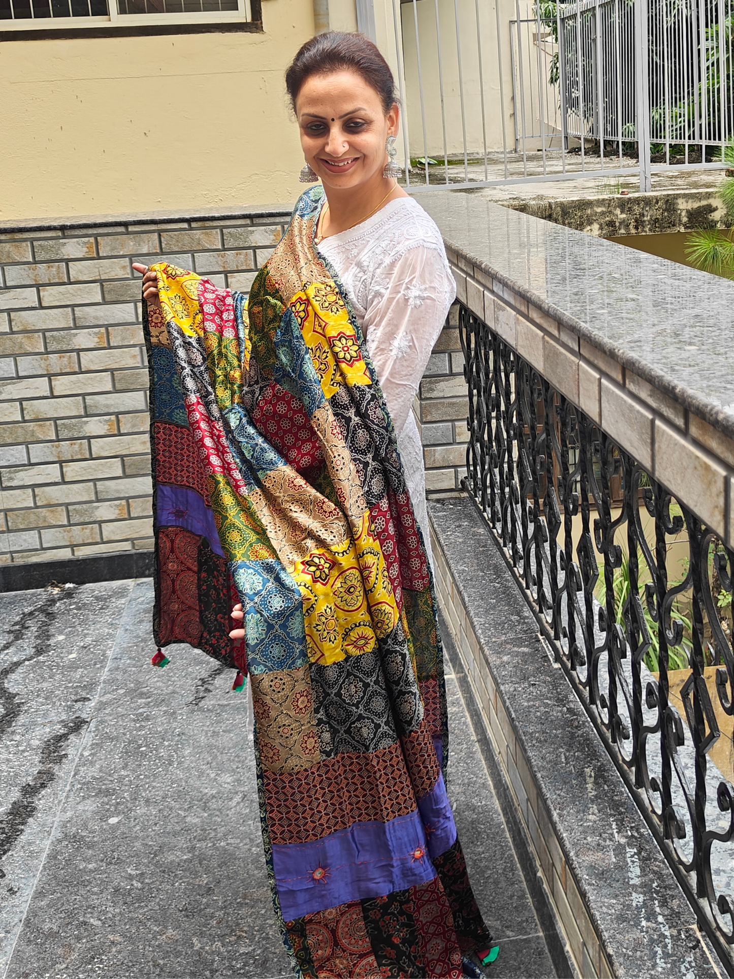 Ajrakh Patch Work Dupatta