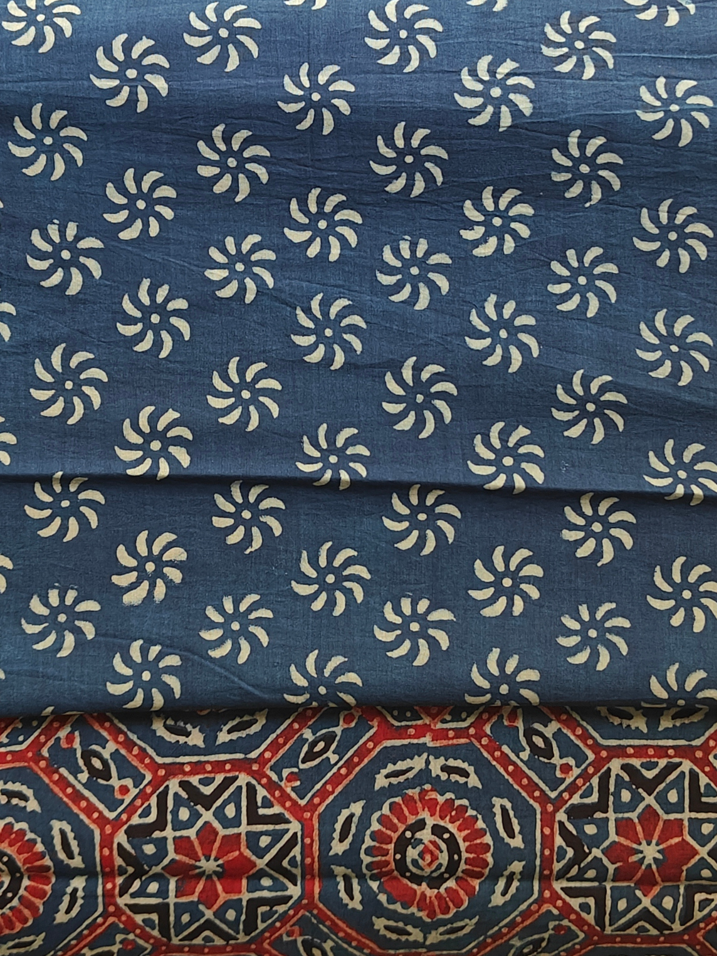 Indigo Ajrakh Handblock Printed Mull Cotton Saree