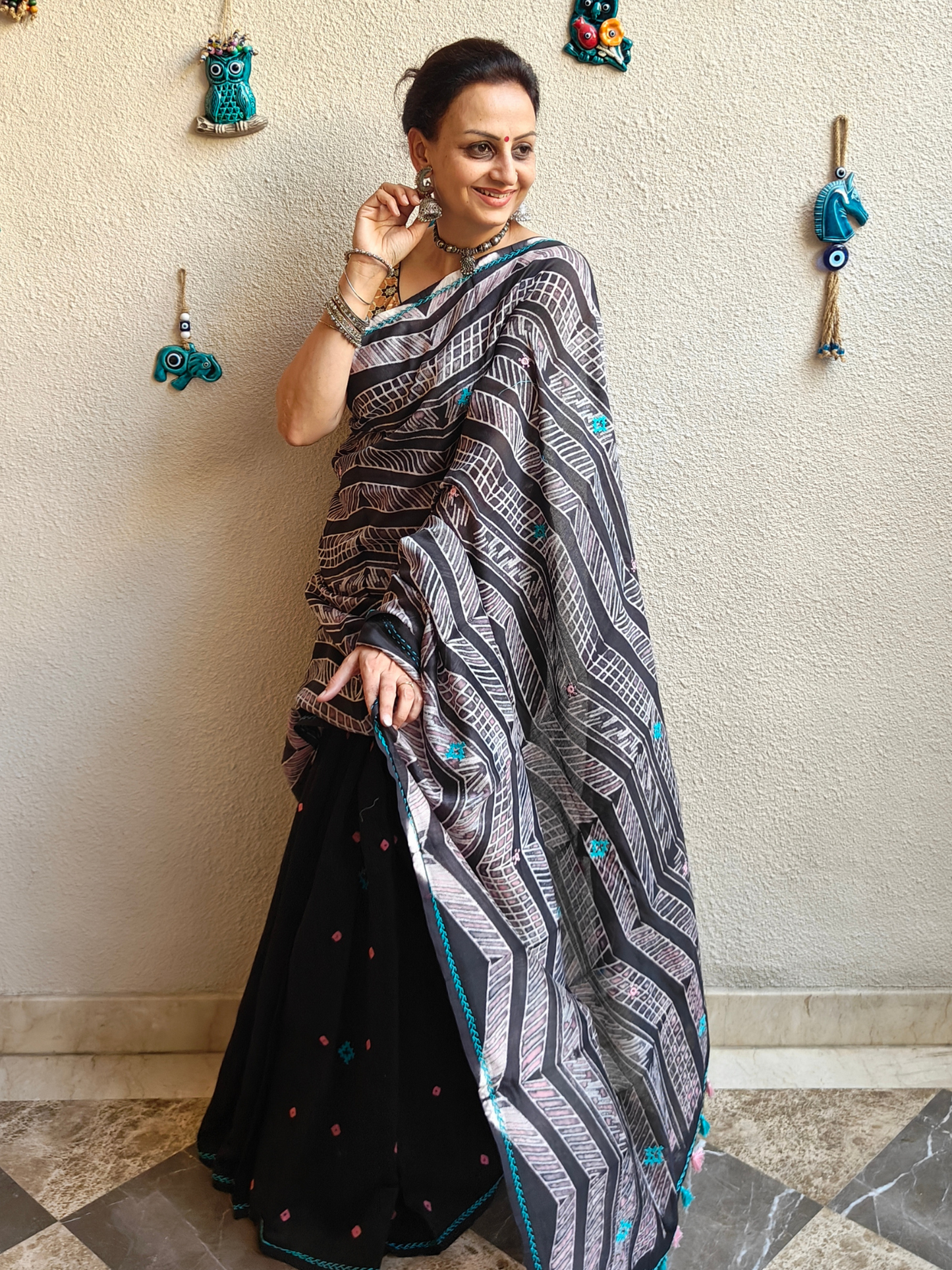 Black Shibori Bandini Handcrafted Saree