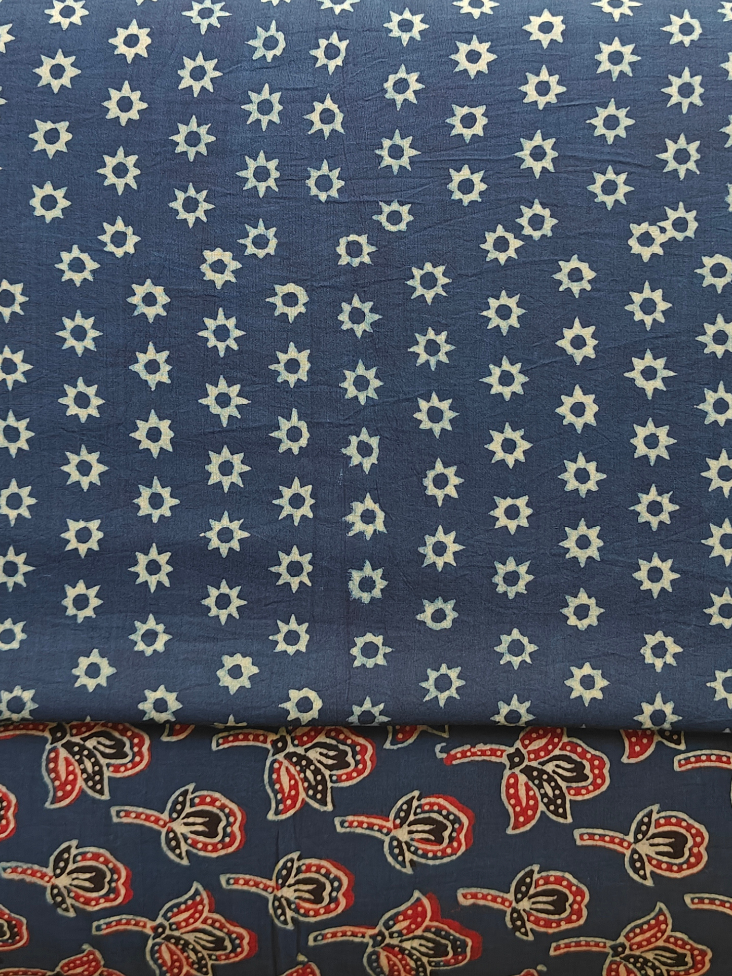 Indigo Ajrakh Handblock Printed Mull Cotton Saree