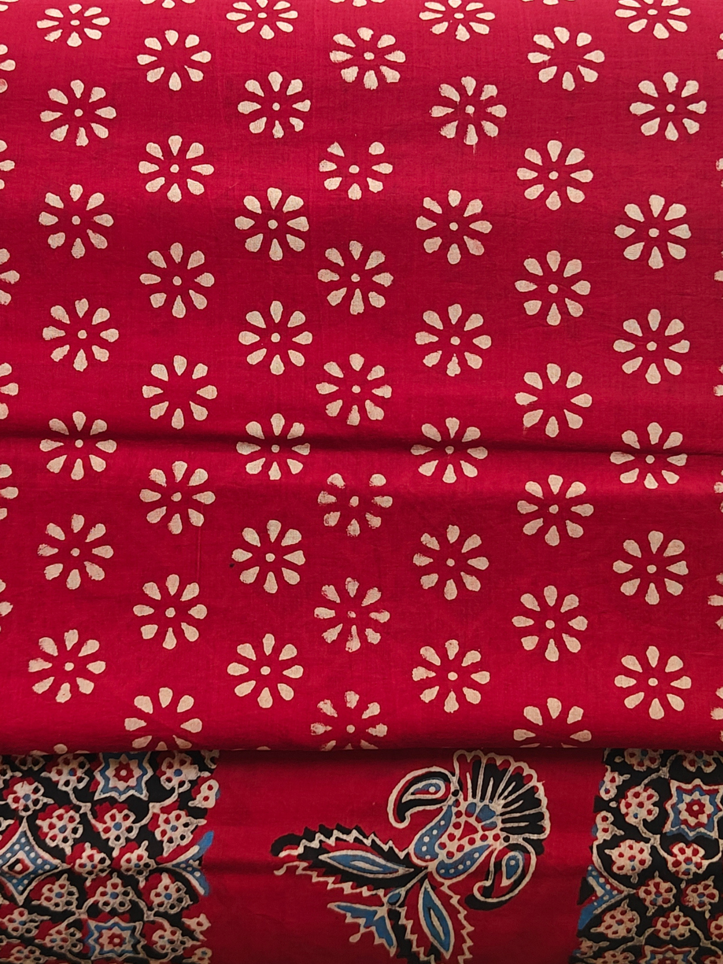 Red Ajrakh Handblock Printed Mull Cotton Saree