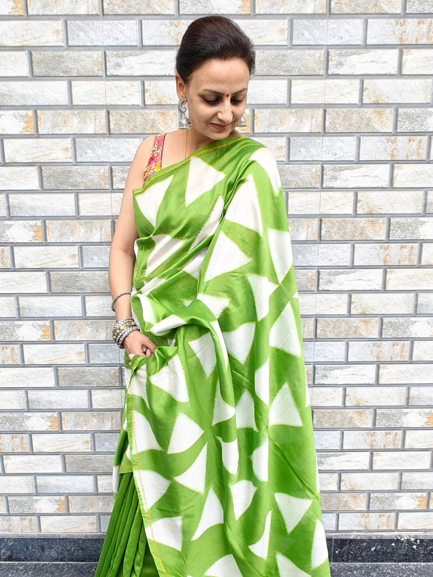 Green Shibori Clamp Dyed Handcrafted Saree