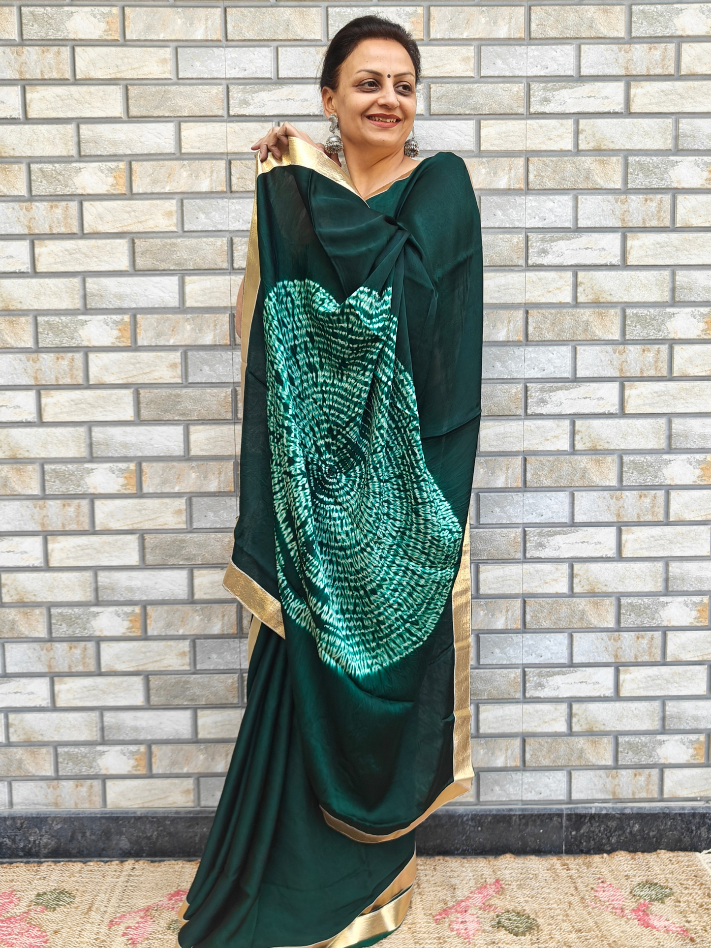 Bottle Green Shibori Pallu Modal Silk Cocktail Saree