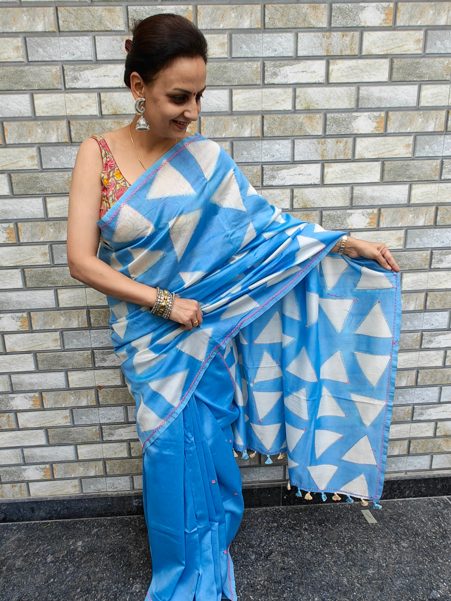 Pastel Blue Shibori Clamp Dyed Handcrafted Saree