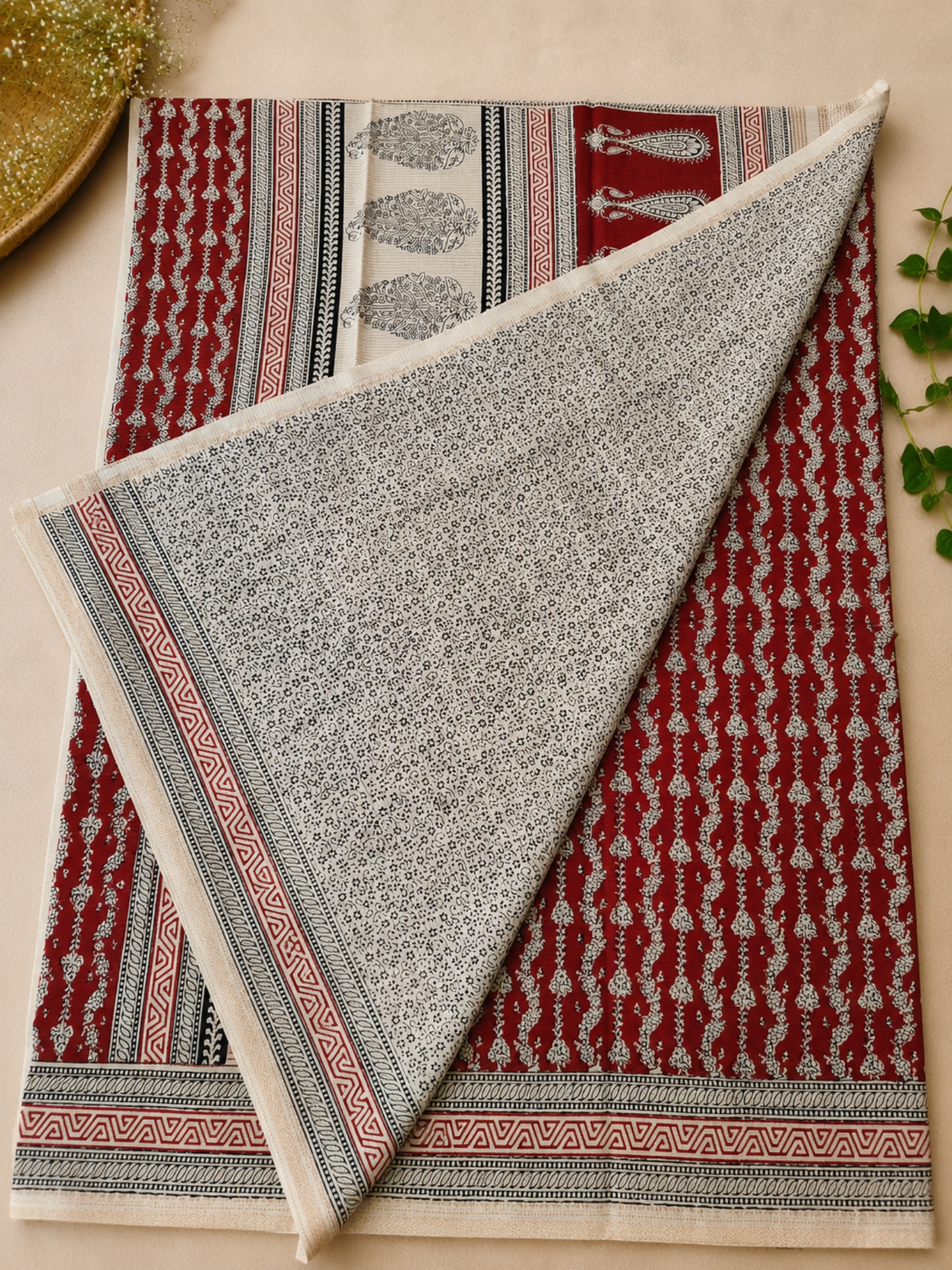 Red Bagh Print Maheshwari Saree