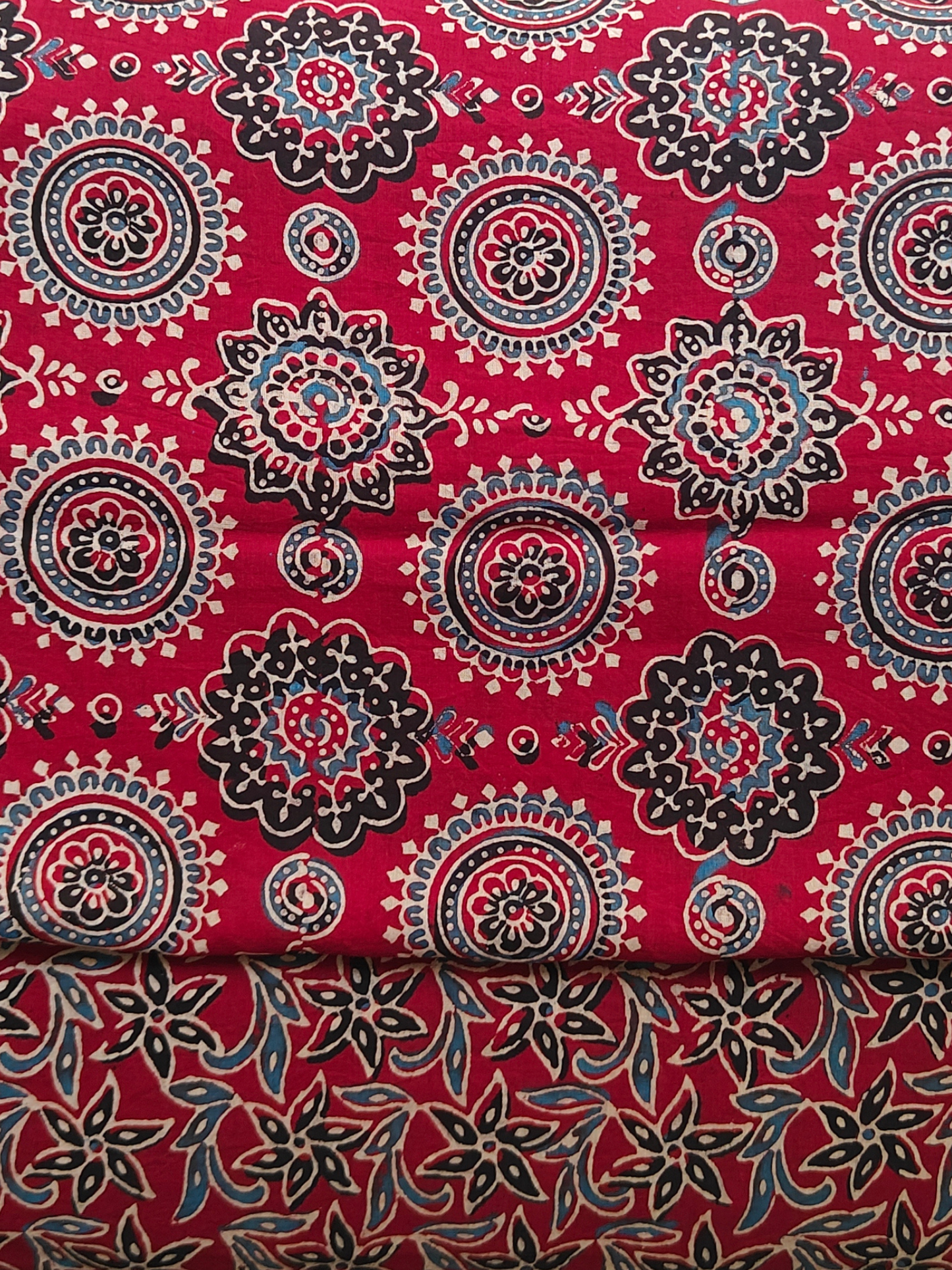 Red Ajrakh Handblock Printed Mull Cotton Saree