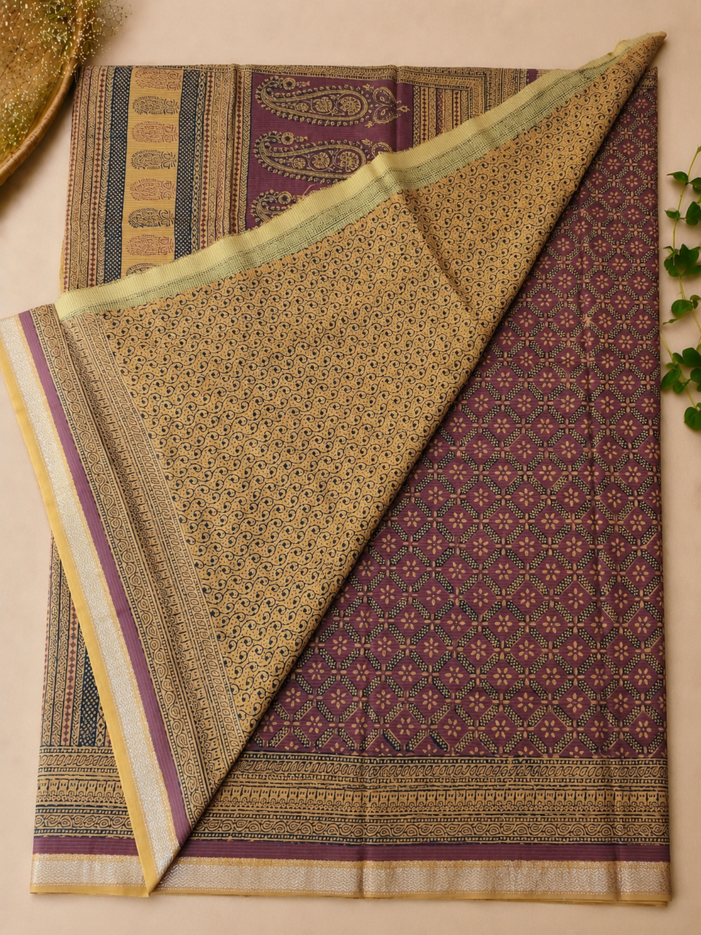 Mustard Bagh Print Maheshwari Saree