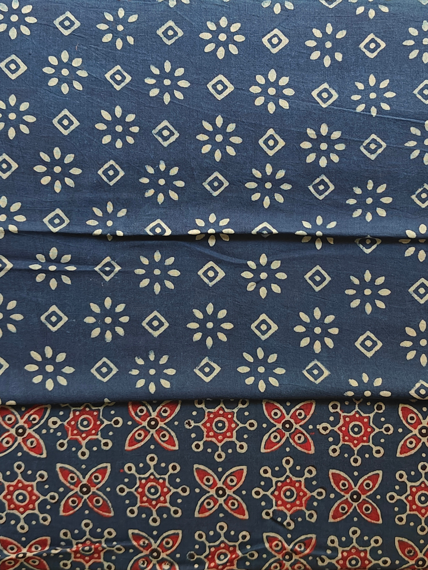 Indigo Ajrakh Handblock Printed Mull Cotton Saree