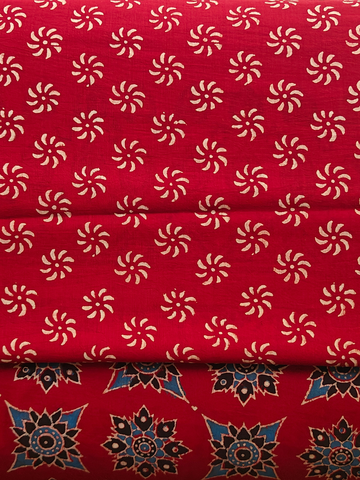 Red Ajrakh Handblock Printed Mull Cotton Saree