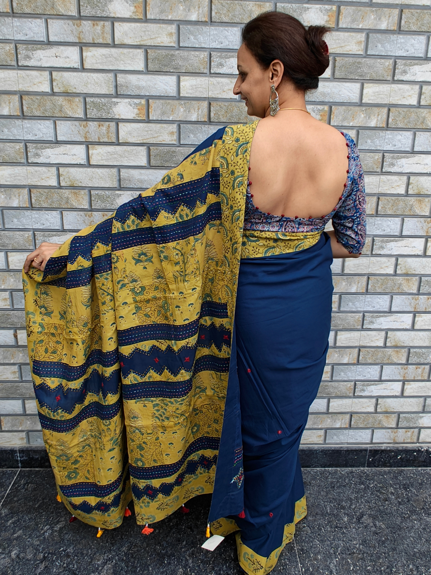 Blue Mull Ajrakh Handcrafted Saree