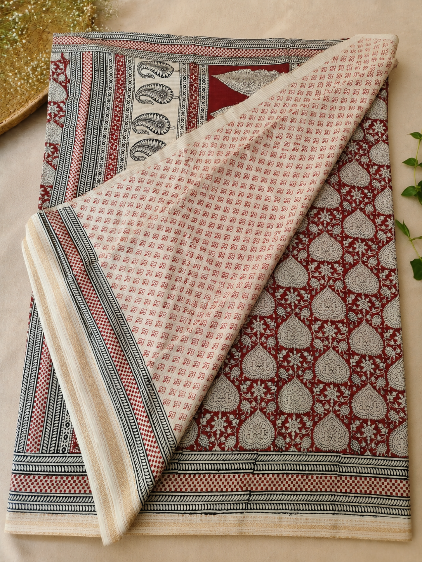 Red Bagh Print Maheshwari Saree
