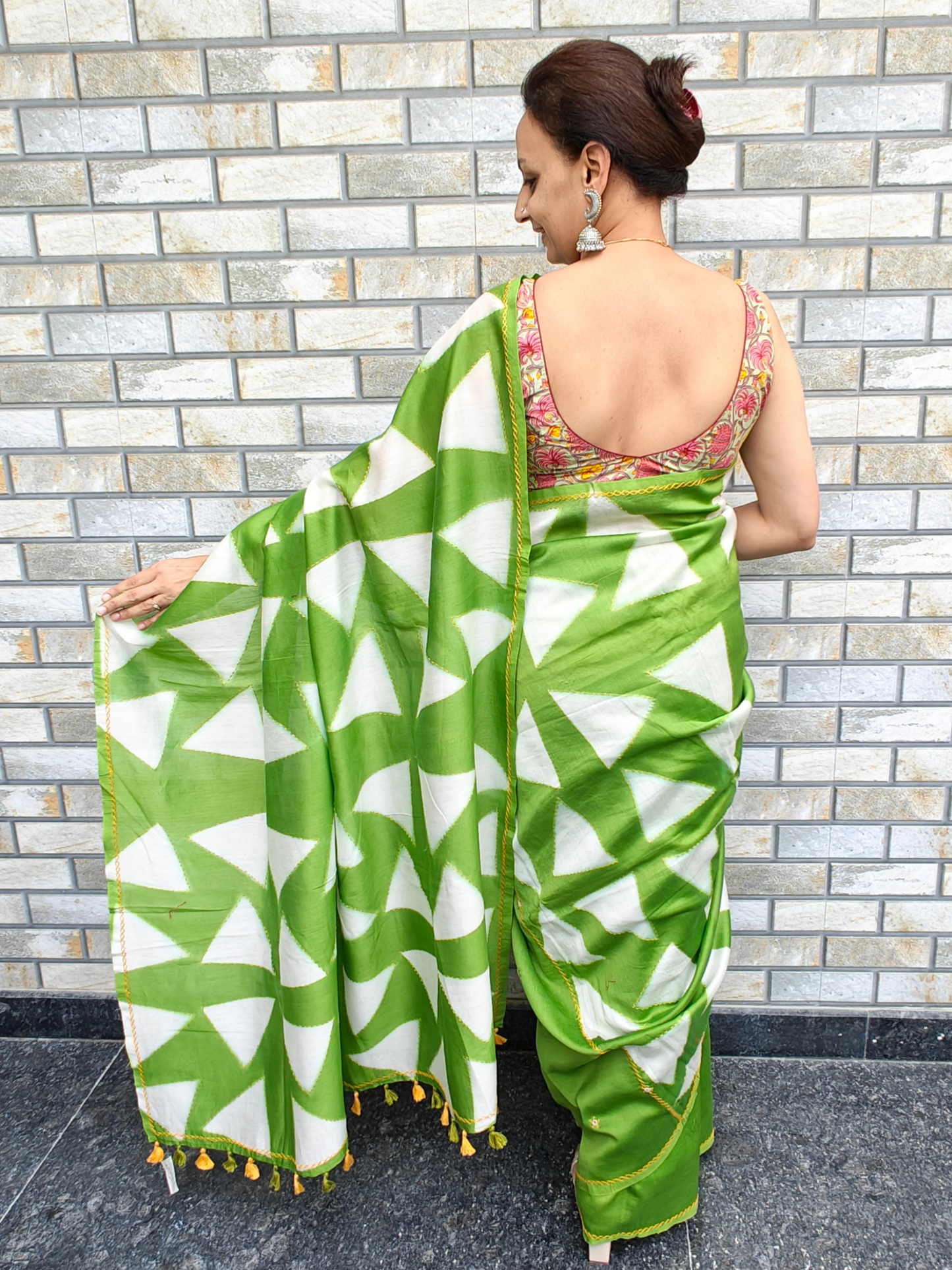 Green Shibori Clamp Dyed Handcrafted Saree