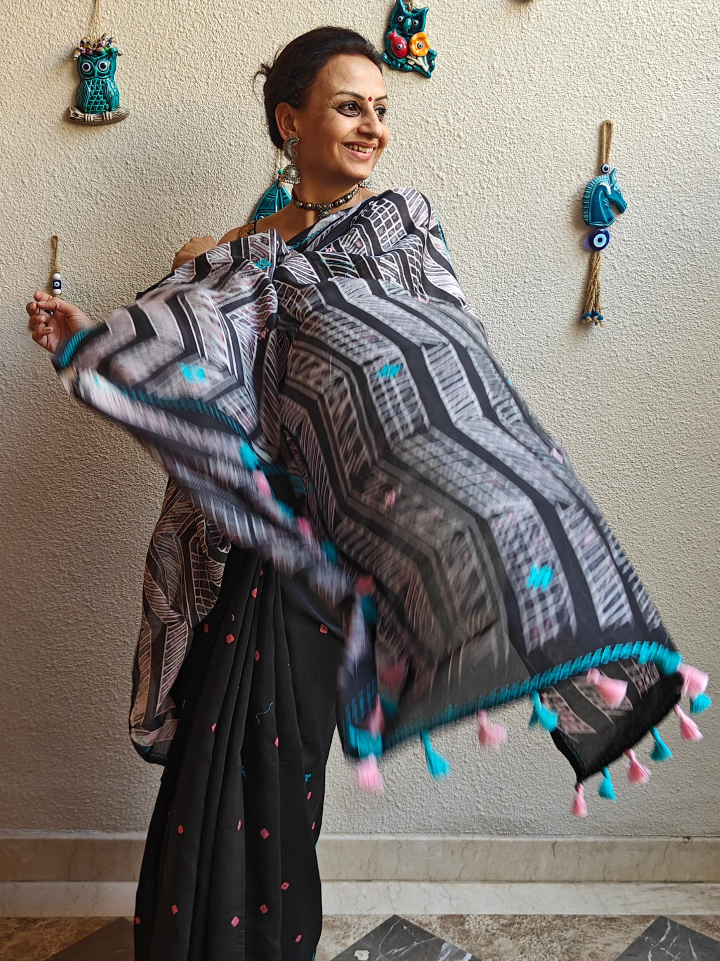 Black Shibori Bandini Handcrafted Saree