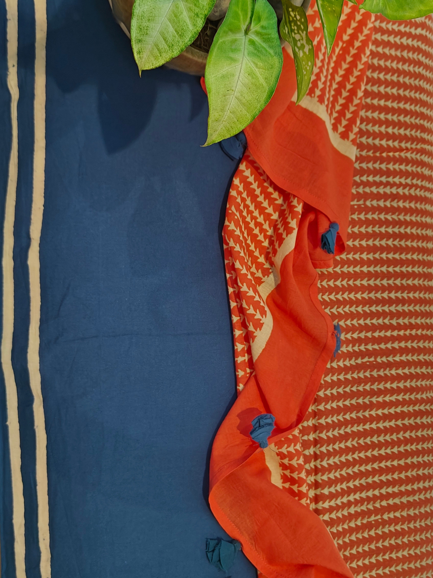 Peach Coral Handblock Printed Mull Cotton Saree