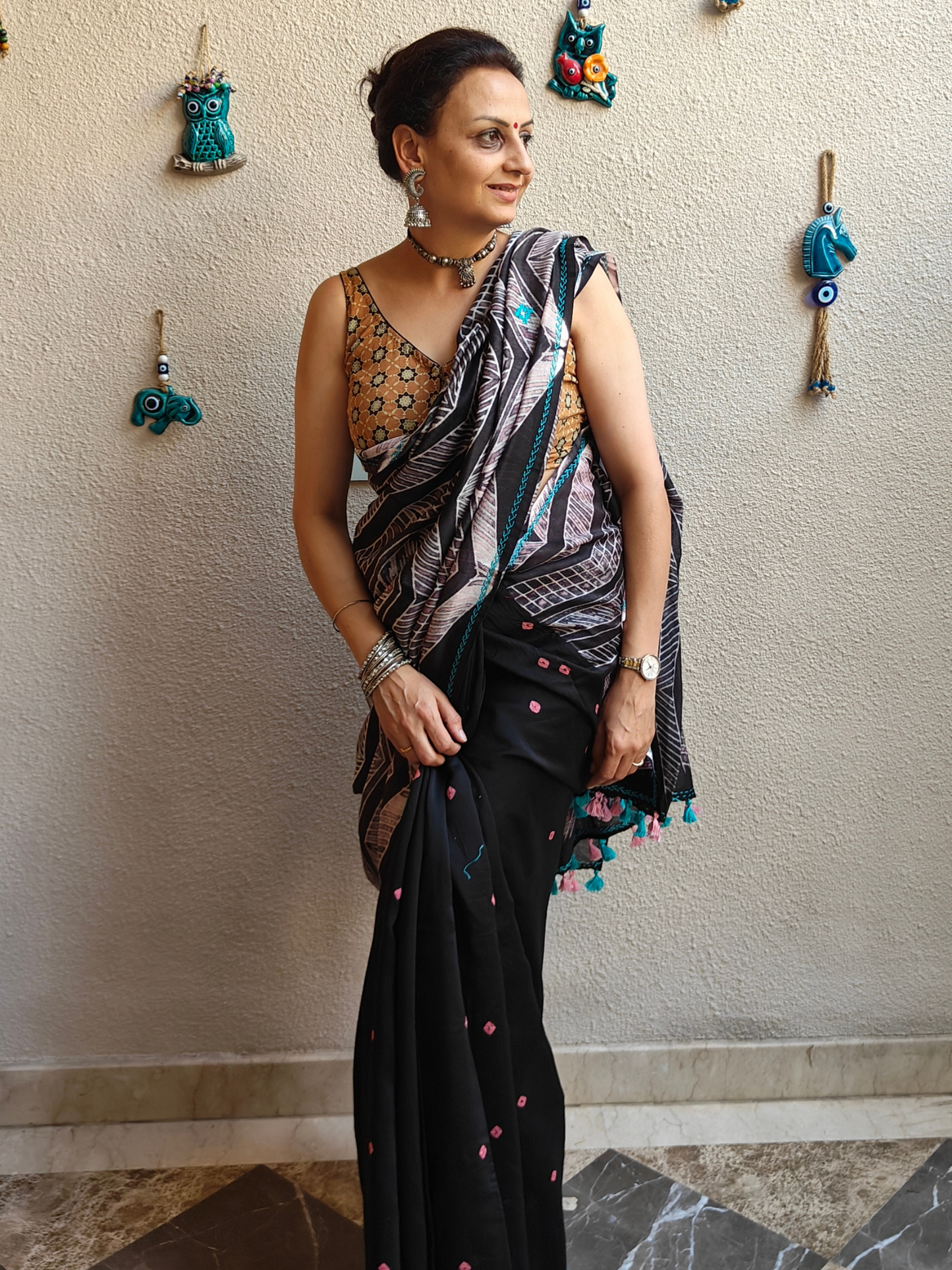 Black Shibori Bandini Handcrafted Saree