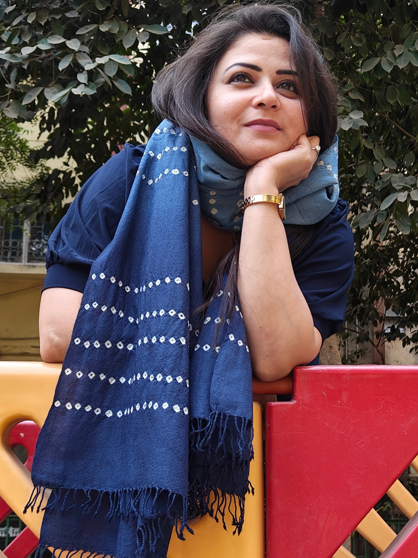 Indigo Blue Bandani Ombre Handwoven Woollen Stole