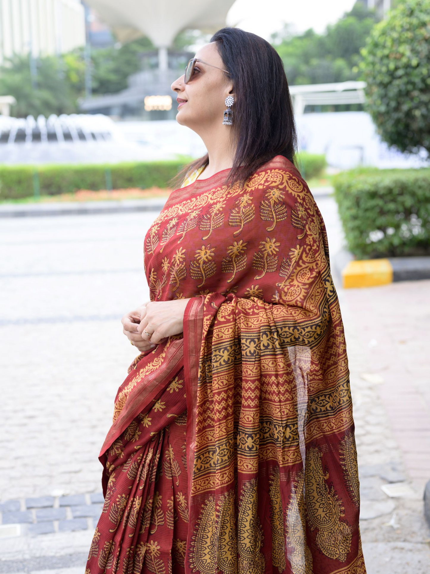Rust & Yellow Maheshwari Saree