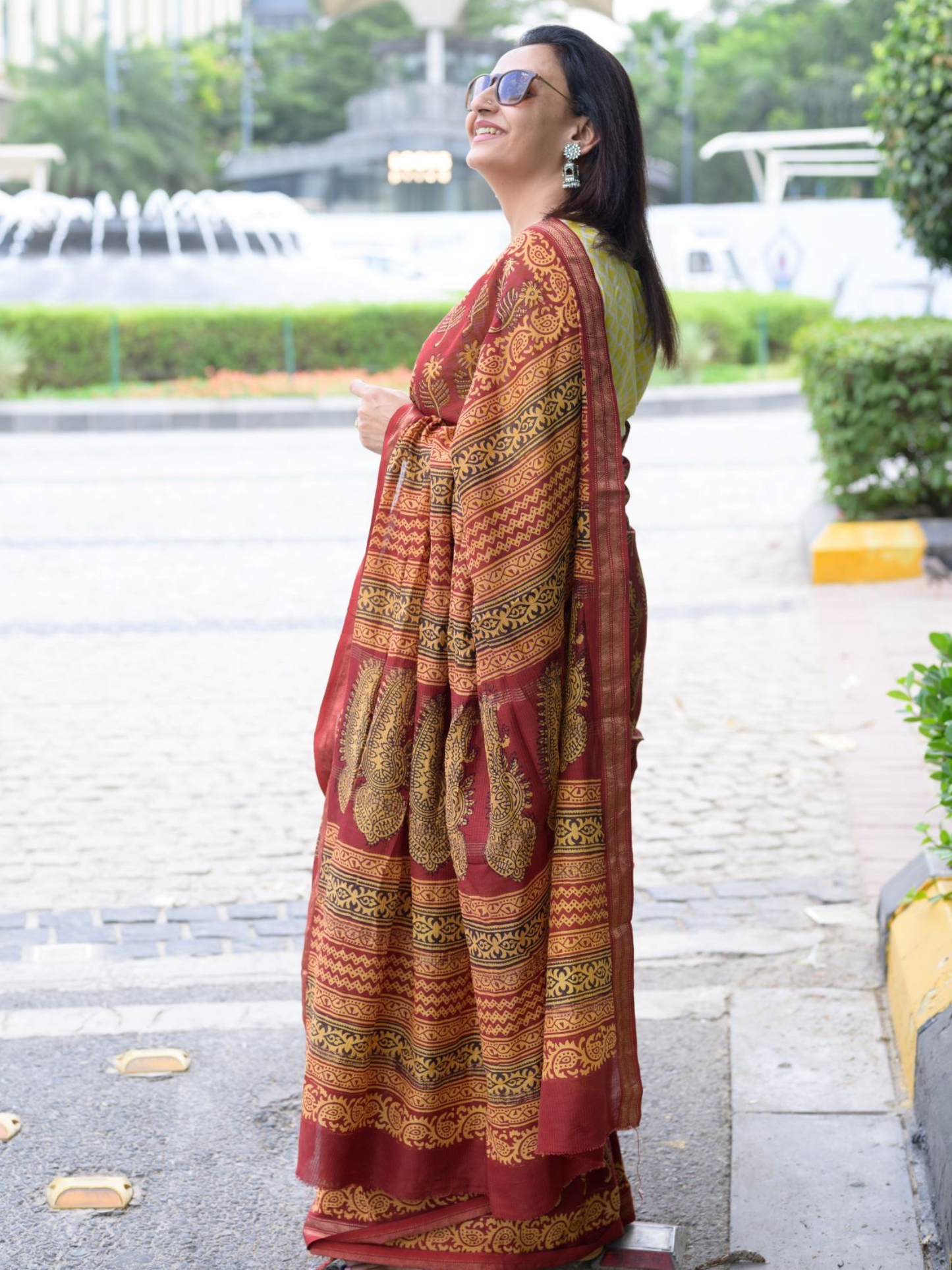 Rust & Yellow Maheshwari Saree