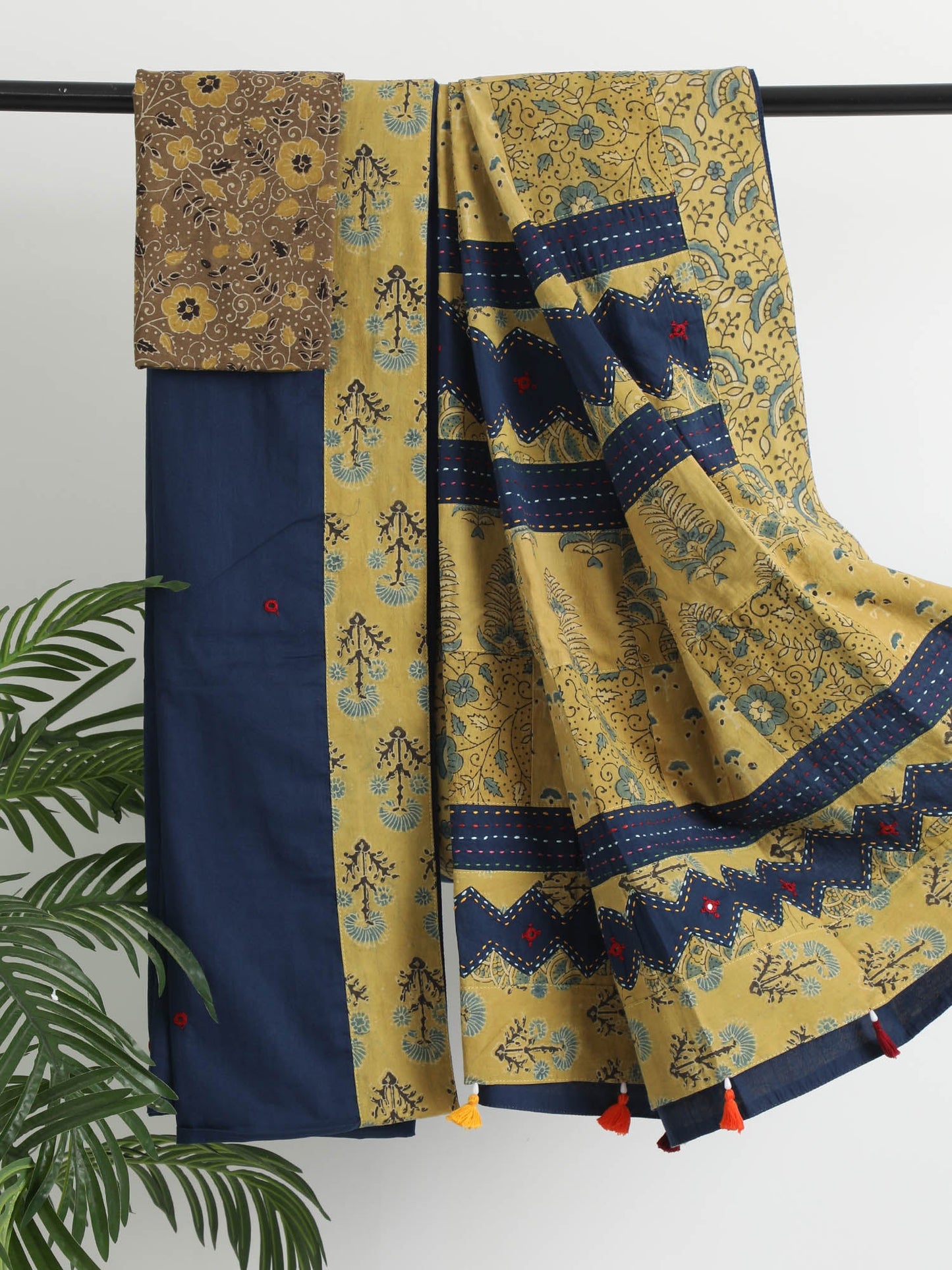 Blue Mull Ajrakh Handcrafted Saree