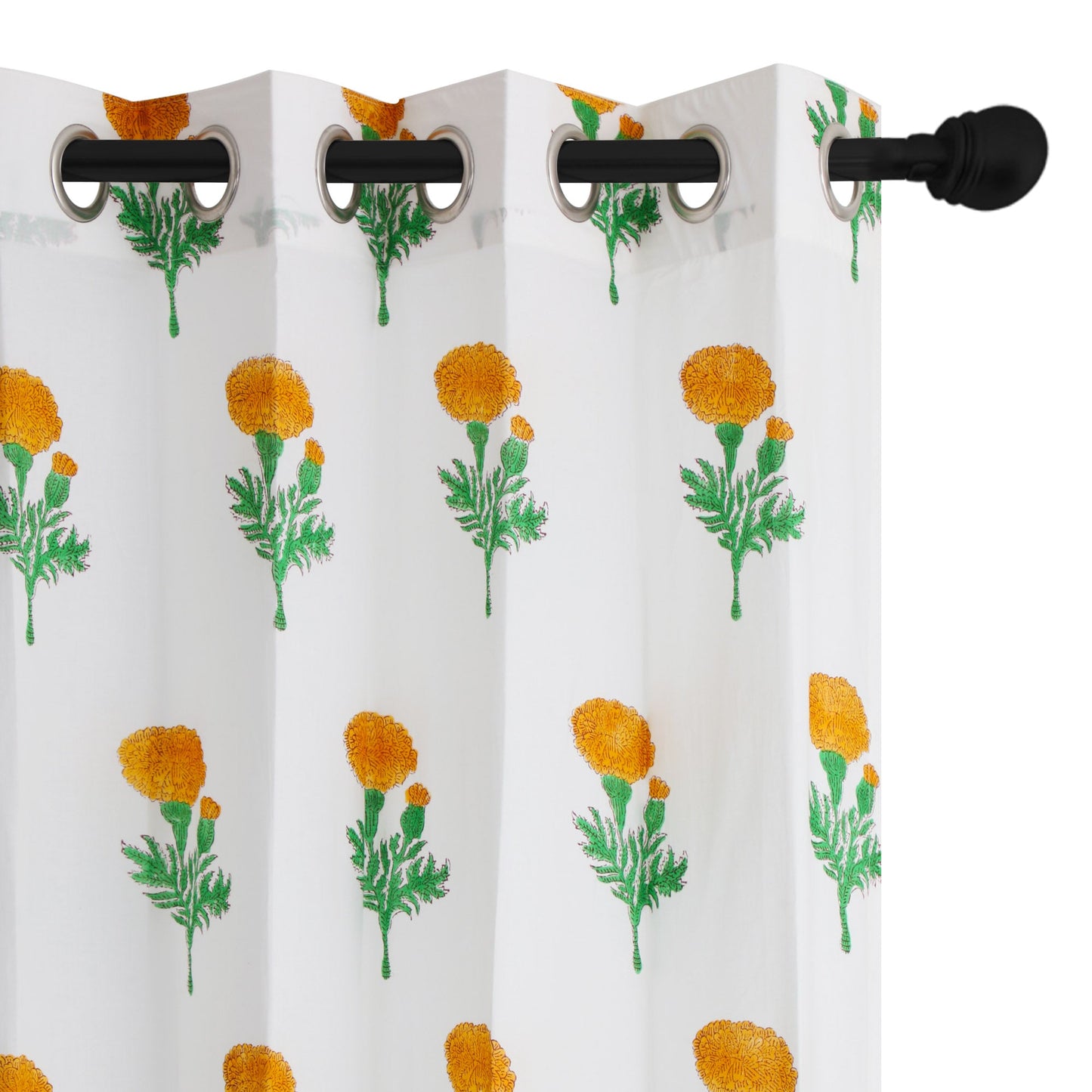 Marigold Cotton Handblock Curtain (Pair of 2 Curtains)