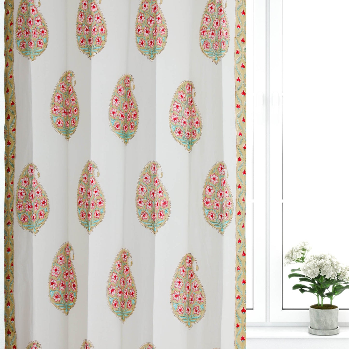 Paisley Print Cotton Handblock Curtain (Pair of 2 Curtains)