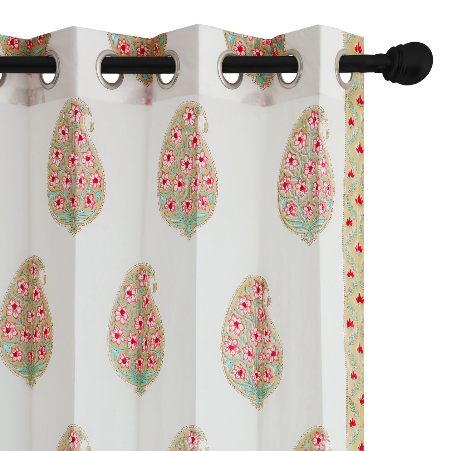 Paisley Print Cotton Handblock Curtain (Pair of 2 Curtains)