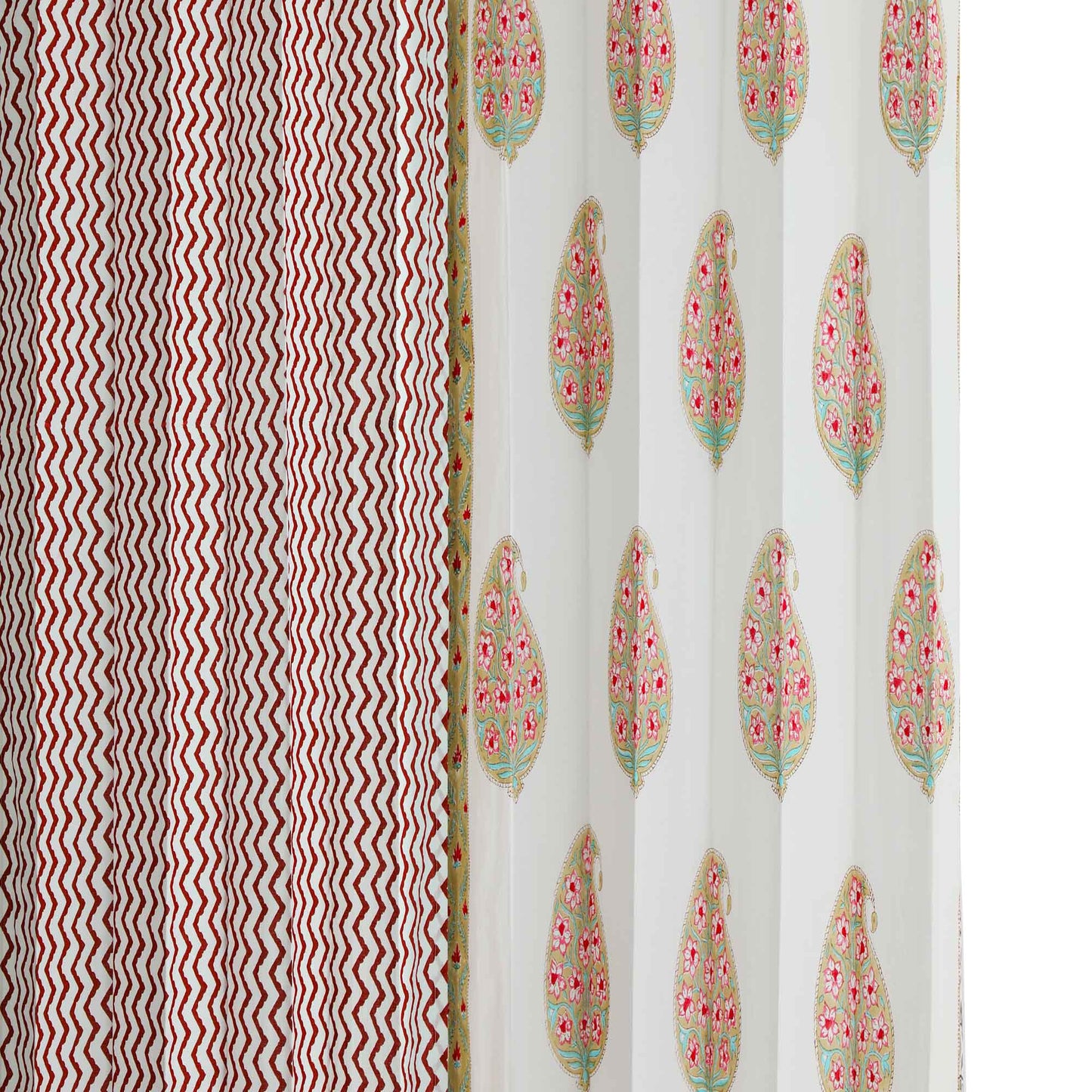 Paisley with Maroon Zigzag Cotton Handblock Combo (Set of 4 Curtains)