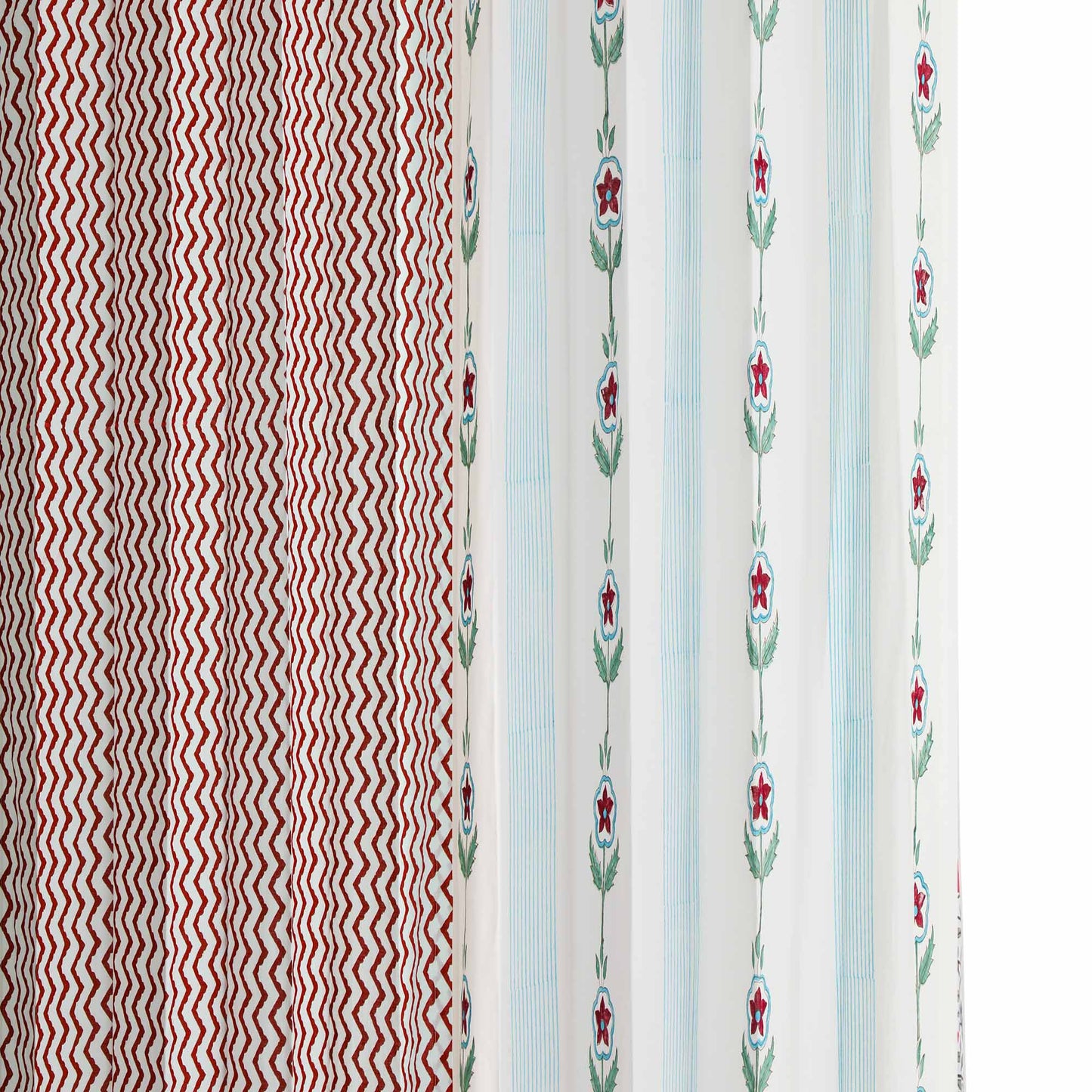 Phool Sitara with Maroon Zigzag Cotton Handblock Combo (Set of 4 Curtains)