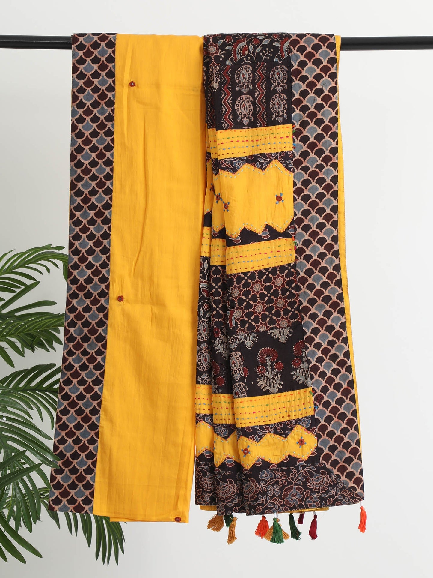 Yellow Ajrakh Handcrafted Saree