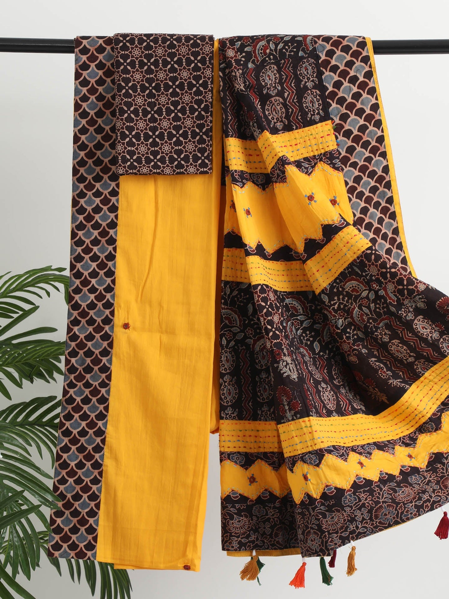 Yellow Ajrakh Handcrafted Saree