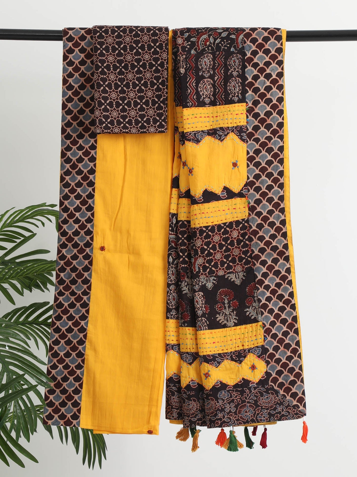 Yellow Ajrakh Handcrafted Saree