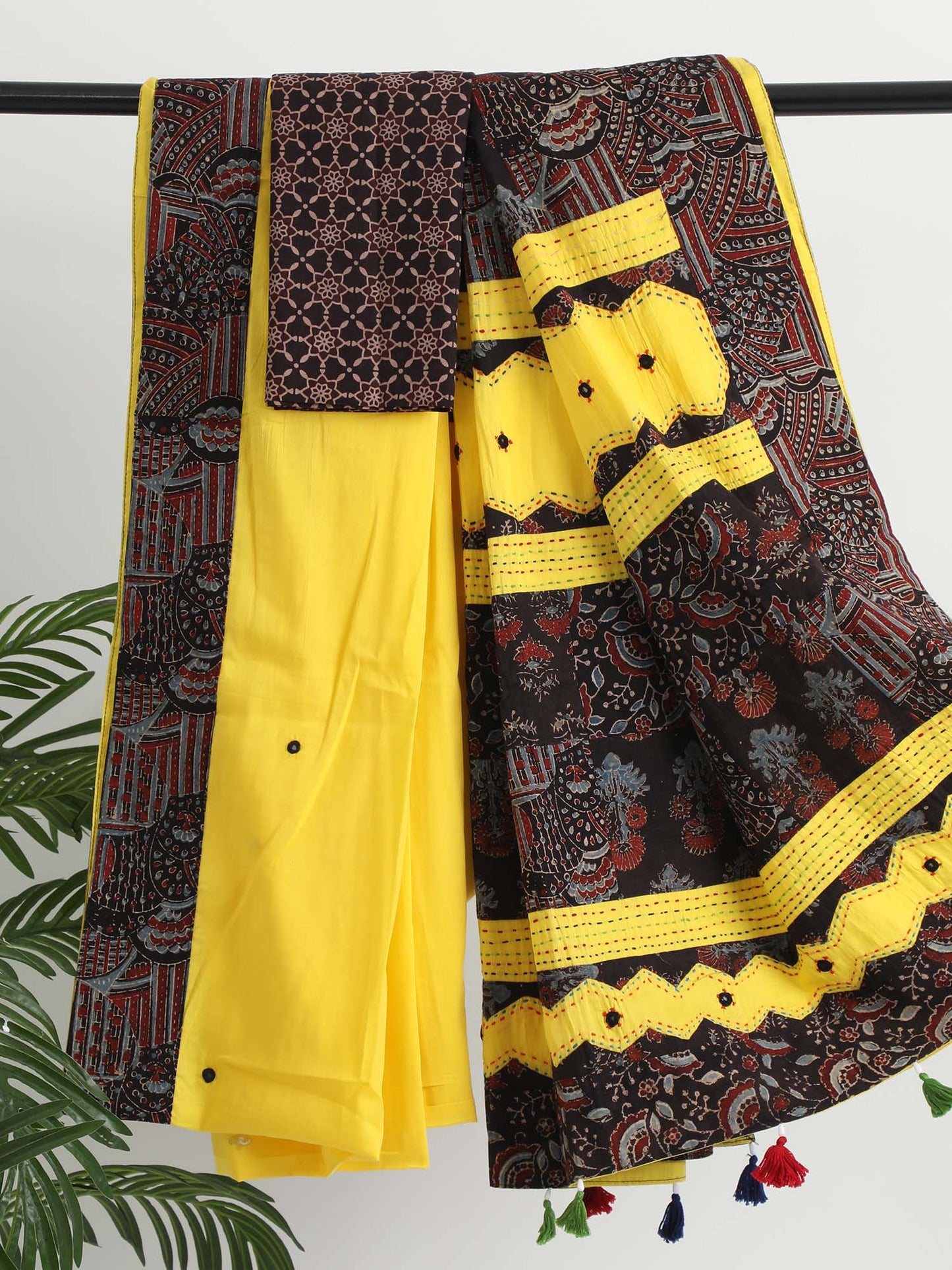 Yellow Ajrakh Handcrafted Saree