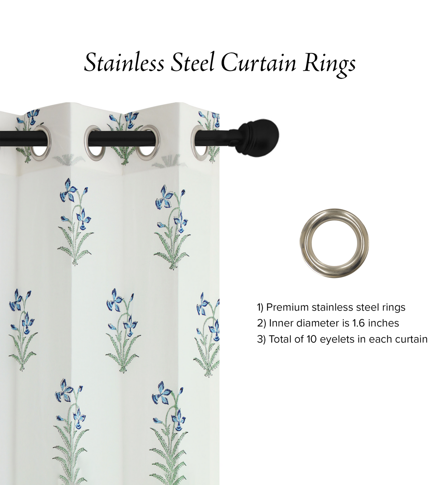 Wine Poppy and Green Cyprus Cotton Handblock Curtain (Pair of 2 Curtains)