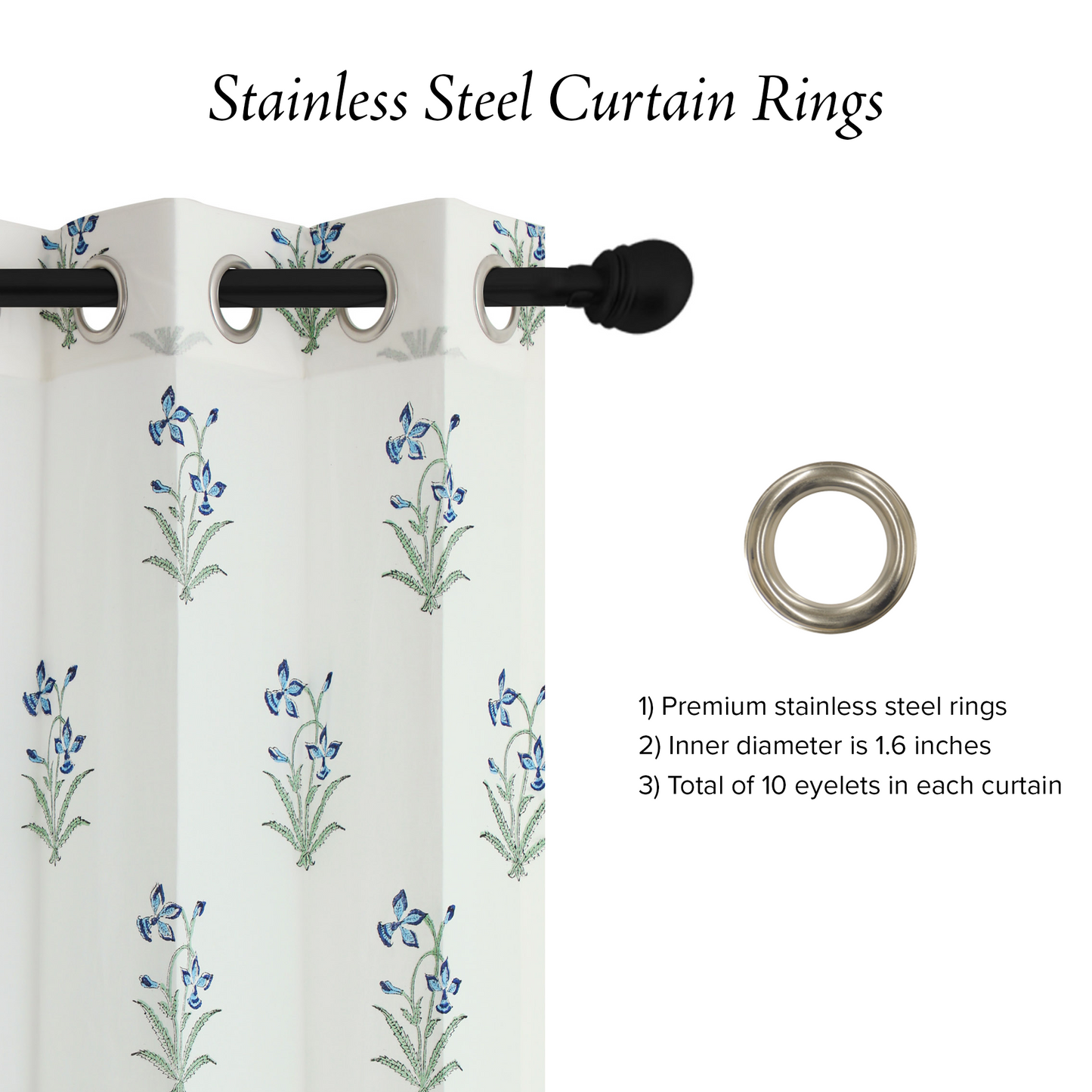 Blue SeaGreen Mughal Jaal with Blue SeaGreen Lillies Cotton Handblock Combo (Set of 4 Curtains)