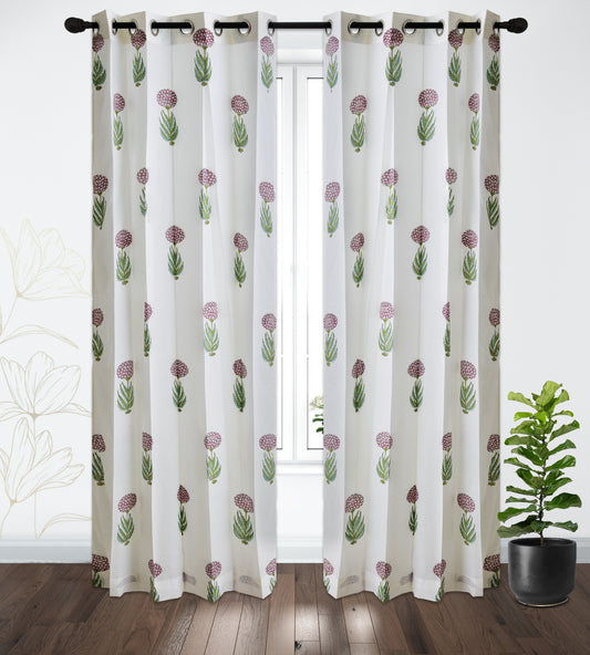 Anarkali Boota Cotton Handblock Curtain (Pair of 2 Curtains)