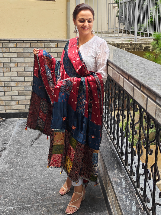 Ajrakh Patch Work Dupatta