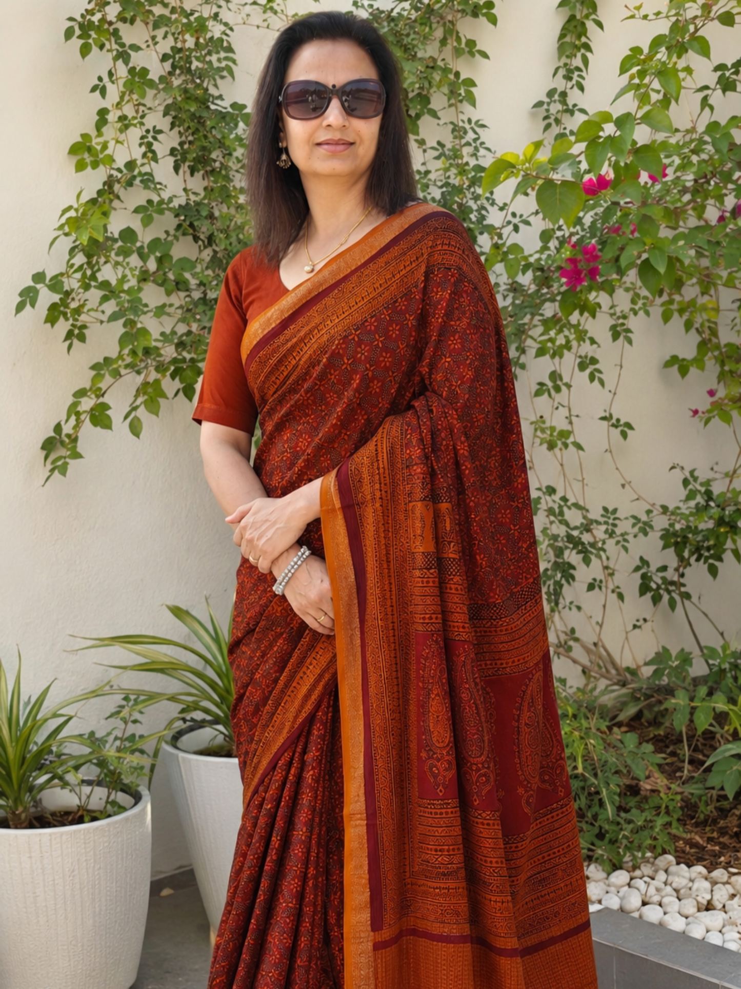 Mustard Bagh Print Maheshwari Saree
