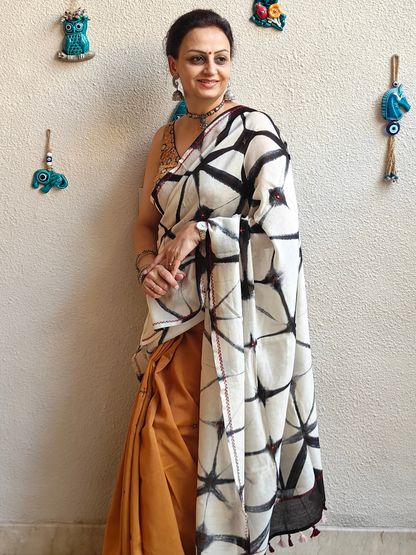 Mustard Shibori Handcrafted Saree