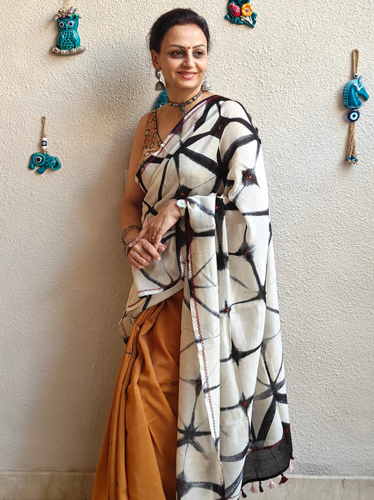 Mustard Shibori Handcrafted Saree