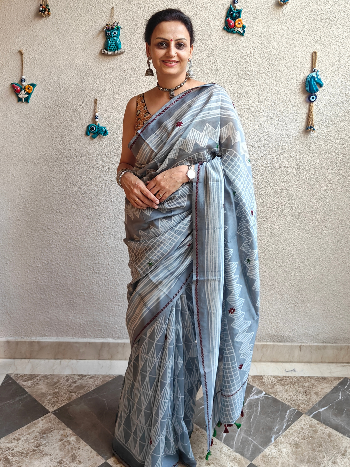 Ash Grey Shibori Handcrafted Saree