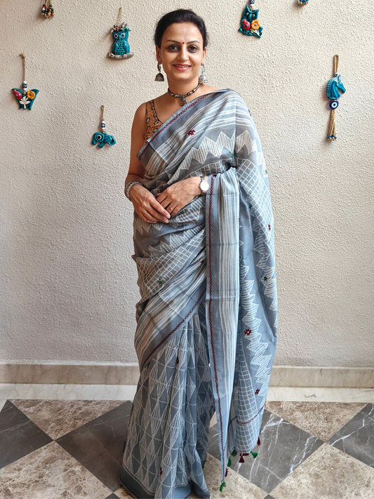 Ash Grey Shibori Handcrafted Saree